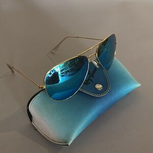 Ray-Ban Gold Frame with Blue Lenses Sunglasses
